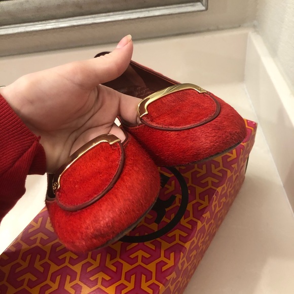 Tory Burch Jess Calf Hair Smoking Slipper Brick - Picture 9 of 16